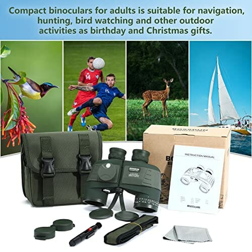 Wodoszczelna lornetka 10 x 50 dla dorosłych, do pływania łodzią, z dalmierzem, kompasem, profesjonalny sport, przenośna, na polowanie, do obserwacji ptaków, udoskonalony obiektyw FMC Bak4 - obrazek 6