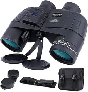 7 x 50 lornetka dla dorosłych, wodoszczelna lornetka z kompasem wysokości i ciśnienia powietrza na ekranie LCD, do nawigacji, polowania, obserwacji ptaków (czarna)