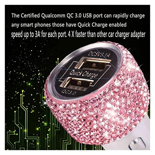 Stacja ładująca USB Ładowarka samochodowa, podwójny port USB szybkie ładowanie, konstrukcja młotka bezpieczeństwa, aby pomóc rozbić okna w sytuacjach awaryjnych z kryształkami Bling Rhinestone do biur - obrazek 5