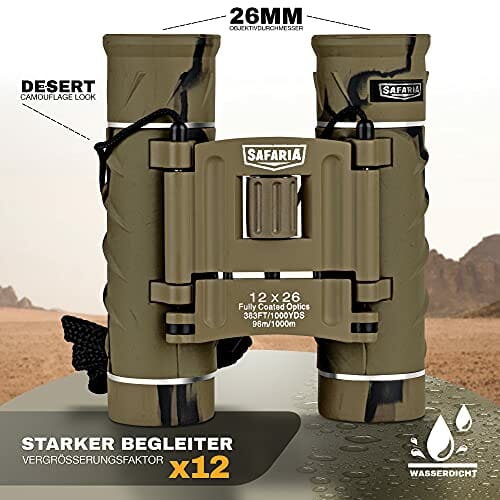 SAFARIA Lornetka dla dorosłych i dzieci – 12 x 26 kompaktowa lornetka, do obserwacji ptaków, obserwacji zwierząt, wędrówek, polowania – mała lornetka - obrazek 2
