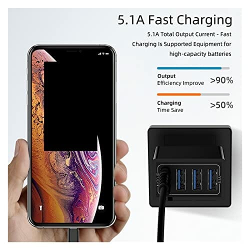 Stacja ładująca USB Uniwersalna 4-portowa ładowarka USB Travel 5V/5.1A Adapter do telefonu Inteligentna głowica ładująca Smart Phone Szybka ładowarka USB do biura, szkoły i domu (Color : Nero, Size - obrazek 2