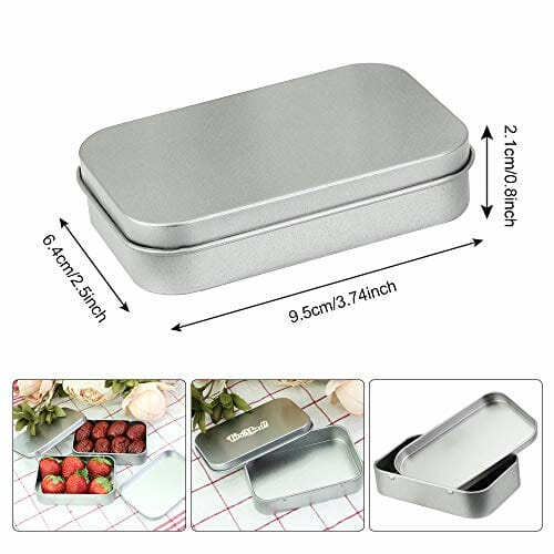 GOLRISEN Pudełkowe puszki, metalowe prostokątne małe pojemniki do przechowywania, 12 szt. mini przenośne pudełko, organizer domowy z pokrywkami do przechowywania małych przedmiotów (9,5 x 6,3 x 2 cm) - obrazek 7