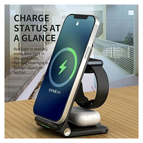 Kompatybilny z przenośną składaną magnetyczną ładowarką bezprzewodową 15 W All In One Szybka stacja dokująca Bezprzewodowa ładowarka 3 w 1 do telefonu (Color : Noir) - obrazek 7