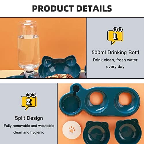 Miska dla kota z dozownikiem wody, zestaw 3 misek na karmę dla kotów i psów, nachylona o 15°, podwójna miska, na mokro i sucho, automatyczna ochrona odcinka szyjnego kręgosłupa - obrazek 6