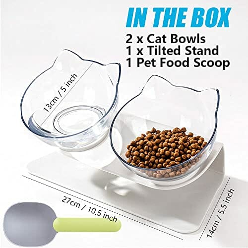 Podwyższona miska dla kota ze stojakiem, przechylane miski dla kotów dla kociąt podwyższona miska dla kota przeciw wymiotom podwójne miski dla kota plastikowa przezroczysta miska do karmienia kota - obrazek 10