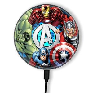ERT GROUP Oryginalna i oficjalnie licencjonowana przez Marvel ładowarka indukcyjna, wzór Avengers 002, szklana bezprzewodowa stacja ładująca, kabel Micro USB 1 metr 10W