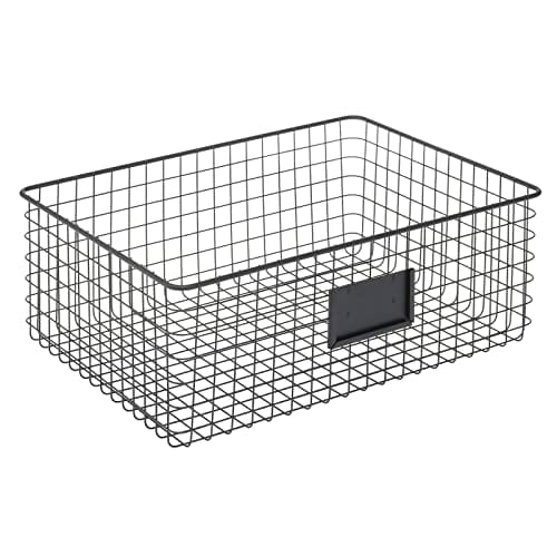 mDesign Uniwersalny kosz z metalu – kosz do przechowywania z polem do opisywania do kuchni, spiżarni itp. – kompaktowy i uniwersalny kosz druciany – czarny matowy - obrazek 2