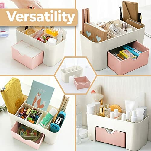 Retoo Organizer na kosmetyki z szufladą i sześcioma przegródkami do ma - obrazek 6