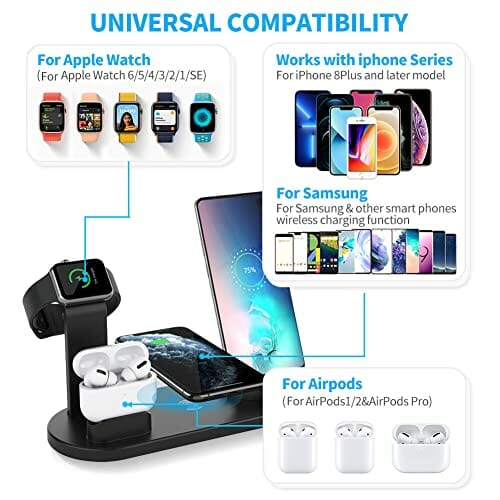 Bezprzewodowa stacja ładująca 3 w 1, bezprzewodowa stacja ładująca do telefonów iPhone 14/13/12/11 Pro Max/X/Xs Max/8/8 Plus/Samsung, iWatch Series 7/6/5/SE/4/3/2, AirPods 3/2/pro - obrazek 7