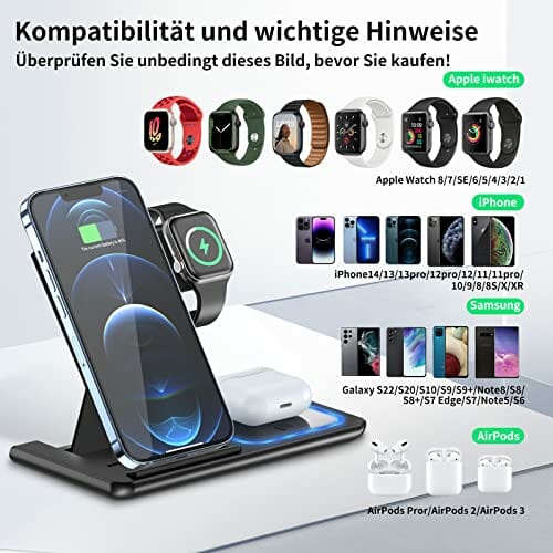 ładowarka bezprzewodowa 3 w 1,Watch Charger indukcyjna Apple Certyfikacja Qi Stacja ładująca kompatybilna z Apple Watch 7/6/5/4,iPhone 13/12/11 Pro/XS Max,Huawei P30,AirPods Pro - obrazek 7