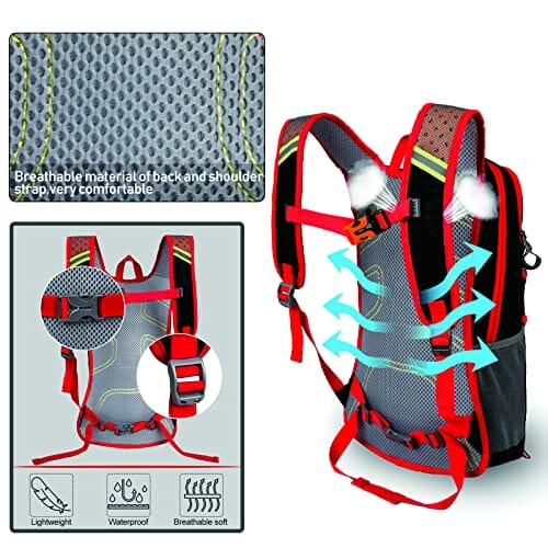 Wuzfully Plecak rowerowy dla mężczyzn, kobiet, 25 l, lekki, oddychający, wodoodporny, turystyka, outdoorowy, sportowy plecak, czarny - obrazek 4