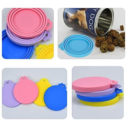 Pinsheng 4 szt. pokrowiec na puszkę na karmę dla zwierząt, silikonowe pokrywki na puszkę, kolorowe uniwersalne silikonowe pokrywki na puszkę dla psów i kotów (fioletowy, różowy, niebieski, żółty) - obrazek 4