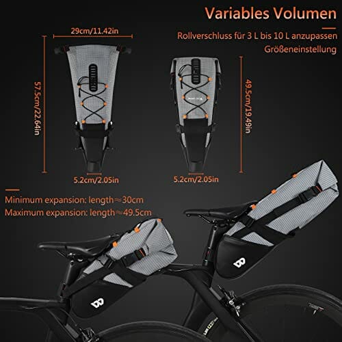 Torba na Siodełko Rowerowe 10L TPU Torba Podsiodłowa 100% Wodoodporna Torby na Siodełko z Odblaskiem Backloader do Roweru Szosowego MTB - obrazek 8