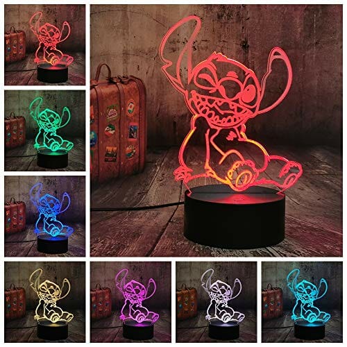Cartoon Cute Stitch figurka niemowlęcia 3D lampa iluzja lampka nocna LED kolorowa lampka nocna dla dzieci do sypialni dekoracja światło USB lampka stołowa haft psa prezent bożonarodzeniowy dla niemowląt dzieci - obrazek 9