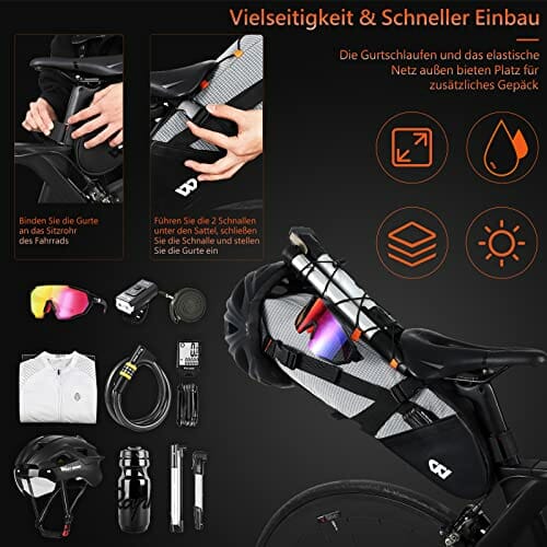 Torba na Siodełko Rowerowe 10L TPU Torba Podsiodłowa 100% Wodoodporna Torby na Siodełko z Odblaskiem Backloader do Roweru Szosowego MTB - obrazek 4