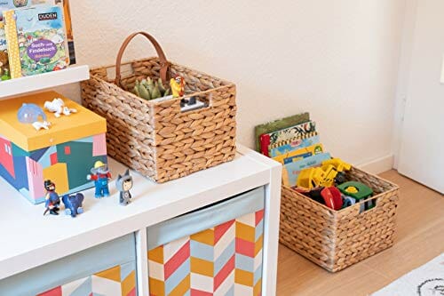 Decorasian pleciony kosz do przechowywania, z hiacyntu wodnego, prostokątny kosz z trawy morskiej - 2 sztuki w zestawie - obrazek 2