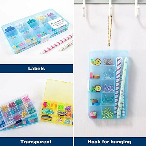 TOKERD Plastikowe pudełko do organizowania biżuterii, przezroczyste pudełko do przechowywania koralików z 15 siatkami, regulowane pudełko rzemieślnicze, organizer, plastikowe etui do przechowywania koralików, kolczyków, śrub i małych przedmiotów rzemieślniczych - obrazek 5