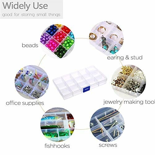 TOKERD Plastikowe pudełko do organizowania biżuterii, przezroczyste pudełko do przechowywania koralików z 15 siatkami, regulowane pudełko rzemieślnicze, organizer, plastikowe etui do przechowywania koralików, kolczyków, śrub i małych przedmiotów rzemieślniczych - obrazek 2