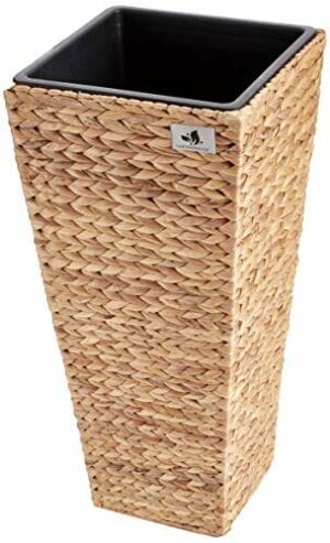 GARTENFREUDE Donica na rośliny, donica na kwiaty, doniczka na kwiaty itp. z hiacyntem wodnym 28 x 28 x 60 cm, w zestawie wodoodporny wkład z tworzywa sztucznego, kolor naturalny