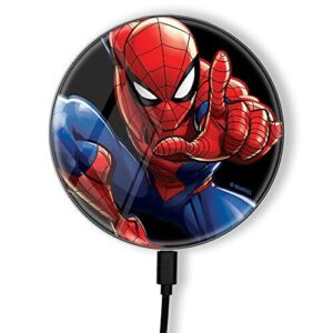 ERT GROUP Oryginalna i oficjalnie licencjonowana przez Marvel ładowarka indukcyjna, wzór Spider Man 022, szklana bezprzewodowa stacja ładująca, kabel Micro USB 1 metr 10W