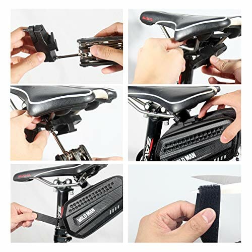 XPhonew torba na siodełko rowerowe, wodoodporna torba na siodełko rowerowe na siodełko na koturnie torba do przechowywania sakwa górska droga MTB rower torba na siodełko rowerowe narzędzie do naprawy roweru kieszonkowa torba na rower z odblaskowym paskiem - obrazek 3
