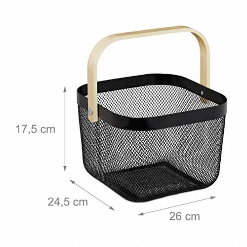 Relaxdays Kosz do Przechowywania, 70% Stal 30% Drewno, Czarny, 17,5 x 26 x 24,5 cm - obrazek 6