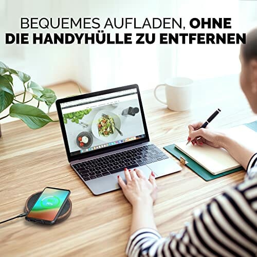 Wood Stories | Ładowarka indukcyjna Stone Nero Orzech 15 W | Naturalny kamień | Wysokiej jakości drewno | Kompatybilna ze standardem ładowania Qi | AirPods, iPhone, Samsung, Xiaomi | Kabel 100 cm - obrazek 4