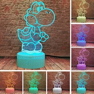 Gra z kreskówkami Yoshi figurka Super Mario Crack Base 16 zmieniających się kolorów, figurka 3D, kolorowa lampka nocna, stół do sypialni, dekoracja dla chłopców, nastolatków, małych syn, urodziny, Boże Narodzenie, prezent