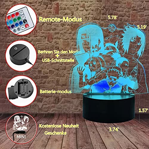 Nowość Hatake Kakashi Uzumaki Uchiha Sasuke Haruno Sakura Anime Sakura Nara Shikamaru lampa biurkowa z 7 zmieniającymi się kolorami RGB lampka nocna chłopiec chłopiec chłopiec Boże Narodzenie dekoracja prezent - obrazek 11