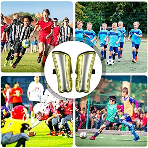 ASEOK młodzież dziecięca podkładka na golenie, dziecięca podkładka pod golenie, 1 para lekkich i oddychających dziecięcych łydek sprzęt ochronny dla dzieci na 6-12 lat, chłopcy, dziewczęta, dzieci, nastolatki (niebieski i żółty - obrazek 4