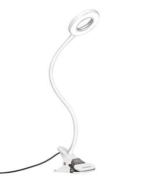 Eyocean lampa LED do czytania, delikatna dla oczu, 3 tryby i 10 poziomów ściemniania, lampa zaciskowa do biura, na łóżko, do użytku domowego, adapter CE, 7 W, biała