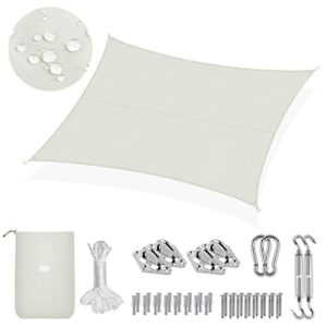Sekey Sonnensegel Wasserdicht 3x5m Rechteckig mit Edelstahl Befestigungs Kit PES Polyester, Sonnenschutz 95% UV Schutz Windschutz Reißfest Wetterfest, für Balkon Garten, Weiß