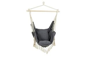 909 OUTDOOR Wiszące Krzesło z Poduszkami, Szare Krzesło Hamakowe z Frędzlami, Krzesło Wiszące z Miękkiej Bawełny, Wiszące Siedzisko na Ogród i Taras