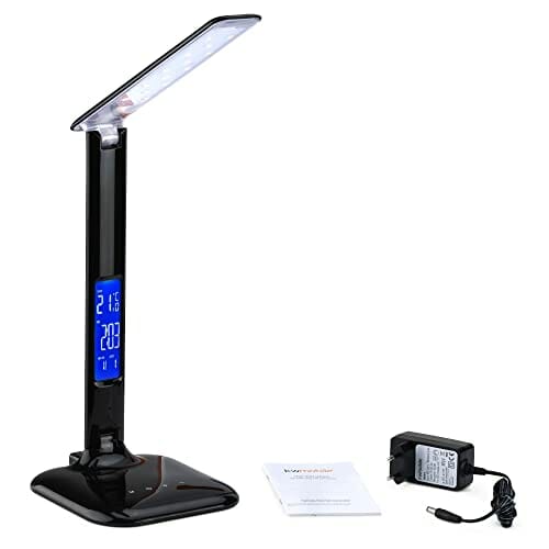 kwmobile Przyciemniana lampa biurkowa LED – lampa stołowa z funkcją ładowania USB – lampka na biurko lampka nocna z wyświetlaczem LCD – czarna - obrazek 4