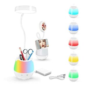 Uni-Fine lampa biurkowa LED z uchwytem na długopis, bezstopniowe ściemnianie światło biurkowe dla dzieci, dbająca o oczy lampa do czytania z ładowaniem USB, kolorowa lampka nocna RGB, elastyczna lampa do nauki 360°, do sypialni, akademika