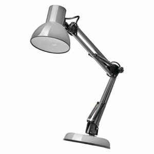 EMOS Designerska lampa biurkowa LUCAS, lampa stołowa w stylu vintage z oprawką E27 / metalowa lampka nocna z zasilaczem/szara lampka do czytania z regulowanym ramieniem