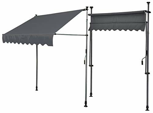 QUICK STAR Klemmmarkise 250x130cm Grau Balkonmarkise Sonnenschutz Terrassenüberdachung Höhenverstellbar von 200-290cm Markise Balkon ohne Bohren - obrazek 7