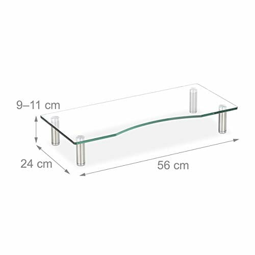 Relaxdays Podstawka pod monitor ze szkła, nakładka na telewizor, stojak na notebooka z regulacją wysokości 9 - 11 cm, szer. x gł.: 56 x 24 cm, przezroczysta - obrazek 7