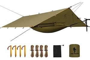 FREE SOLDIER Taktyczny hamak kempingowy Tarp Kit-2-osobowy, lekki, wodoszczelny, przenośny huśtawka z moskitierą, ochrona przed deszczem, 2 x wiszące taśmy do wędrówek (brązowy, zestaw plandekowy)