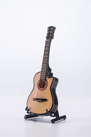 ALANO Mini Musical ornament drewniany, model gitarowy ze stojakiem dekoracja prezent (16 cm)