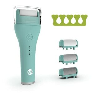 WottoCare - elektryczny pilnik do stóp - profesjonalny pedicure do codziennego użytku - urządzenie do usuwania twardych stóp i modzeli z trzema rolkami i przystawkami - zielony