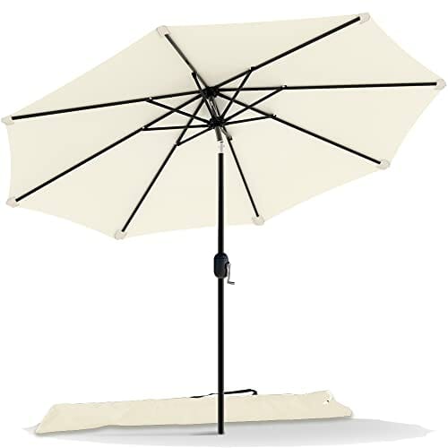 VOUNOT Sonnenschirm 270 cm mit Kurbelvorrichtung, Knickbar, Sonnenschutz UV-Schutz, Balkonschirm Gartenschirm Marktschirm mit Schutzhülle, Beige
