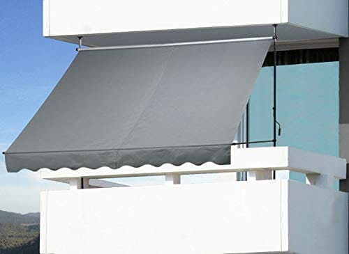 QUICK STAR Klemmmarkise 250x130cm Grau Balkonmarkise Sonnenschutz Terrassenüberdachung Höhenverstellbar von 200-290cm Markise Balkon ohne Bohren - obrazek 3