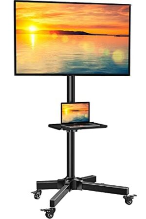 Przenośny wózek TV do telewizorów 23-60-calowych Stojak na kółkach do telewizorów LCD/LED/OLED z płaskim ekranem z regulowaną półką, maks. VESA 400 x 400 mm, utrzymuje 55 lbs