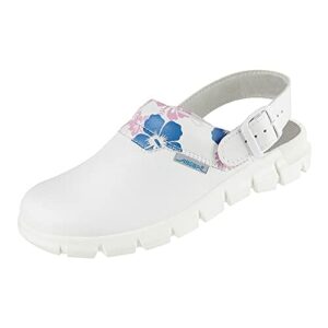 Abeba Clog 7320 - dynamiczna gładka skóra, biała z nadrukiem kwiatowym