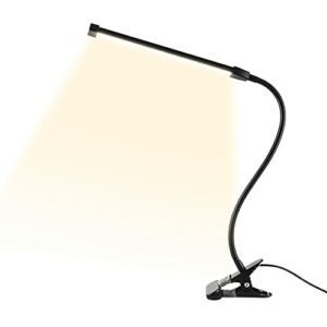 Wilktop Lampa biurkowa 8 W, ściemniana, z zaciskiem USB, 3 trybami (zimna/ciepła/naturalna biała) 10 poziomów jasności, lampa biurkowa LED do biura, nauki, czytania, nauki, pracy (czarna)