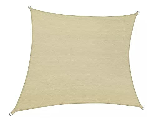 Vela Sonnenschirm dreieckig oder qudrata Farbe sand beige für Gärten Pole Bar Häuser komplett mit Ösen und Seil aus Propylen (3 m x 3 m, quadratisch, beige)