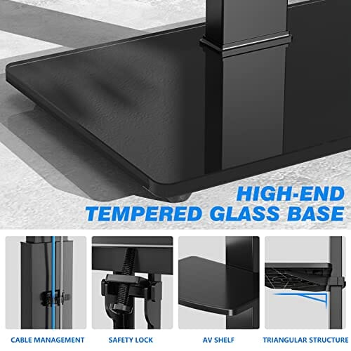 RFIVER Wolnostojący obrotowy stojak na telewizor Wysoki telewizor na 32-65 calowy płaski zakrzywiony ekran LCD / LED z regulacją wysokości z 3-poziomowymi półkami Max VESA 600x400mm do 50kgs - obrazek 6