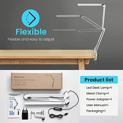 Lampa Biurkowa LED z Zaciskiem (Swing Arm - Biały) - obrazek 11