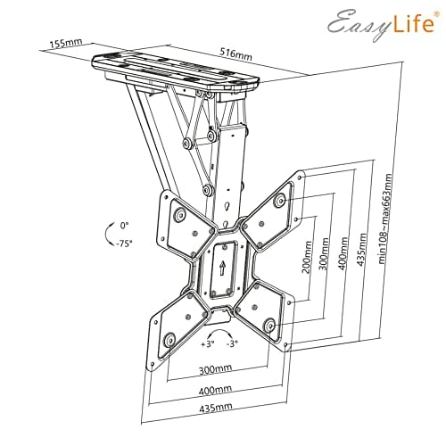 VAR-Listing EasyLife uchwyt sufitowy do telewizora elektrycznie obracany + integracja Smart Home (EL-DHM-55S do 55 cali, czarny) - obrazek 2